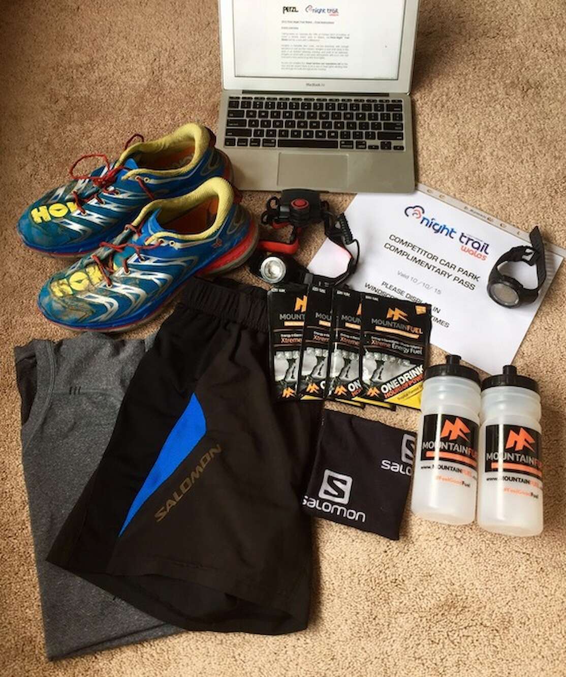 Kit check Mountain Fuel and my trusty Hokas